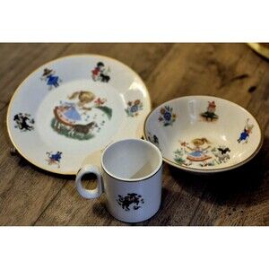 Vintage Arklow China Mary Had a Little Lamb 3 Piece Kiddie Set  Gold Rim